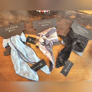 THREE (3) INC Bandana Scarf - Blue, Black & Combo Neck-Tie, Hair-Band Scarves